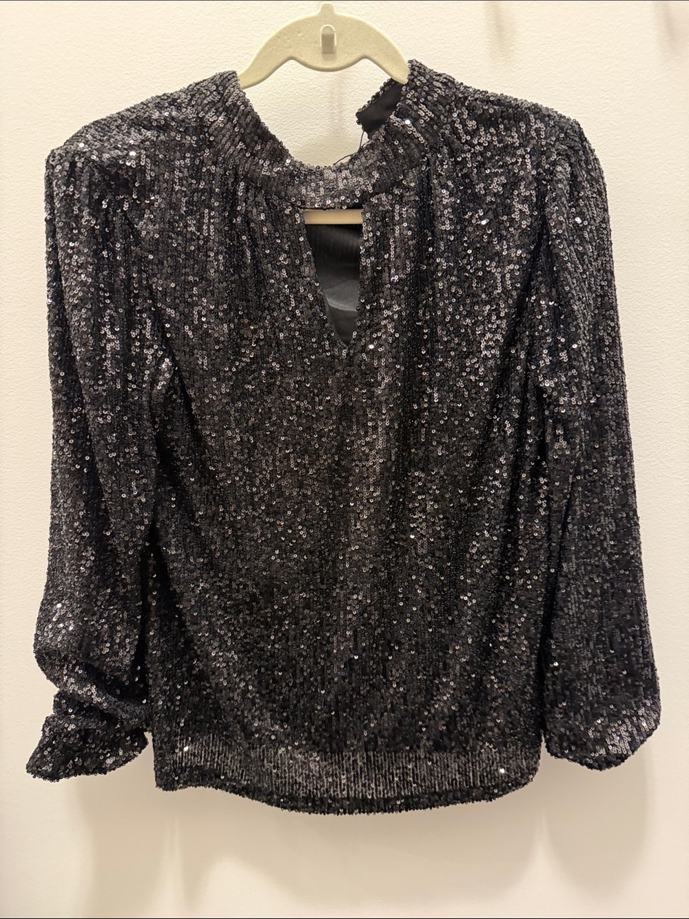 Sequin Long-Sleeve Party Top - Black